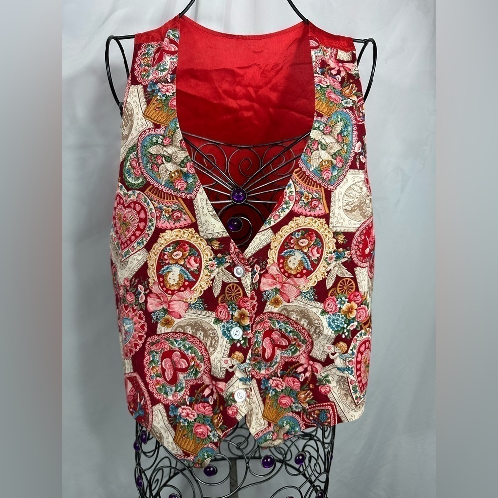Vintage heart and cherub button down vest size M/L